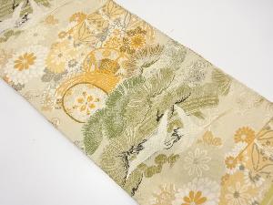 アンティーク 鼓に鶴・松模様織出し丸帯(材料)